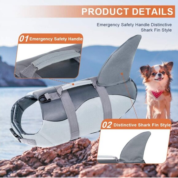 Shark Life Jackets for Dogs, Adjustable Life Vest Swimming Pool Beach Boating, L - Picture 3 of 10
